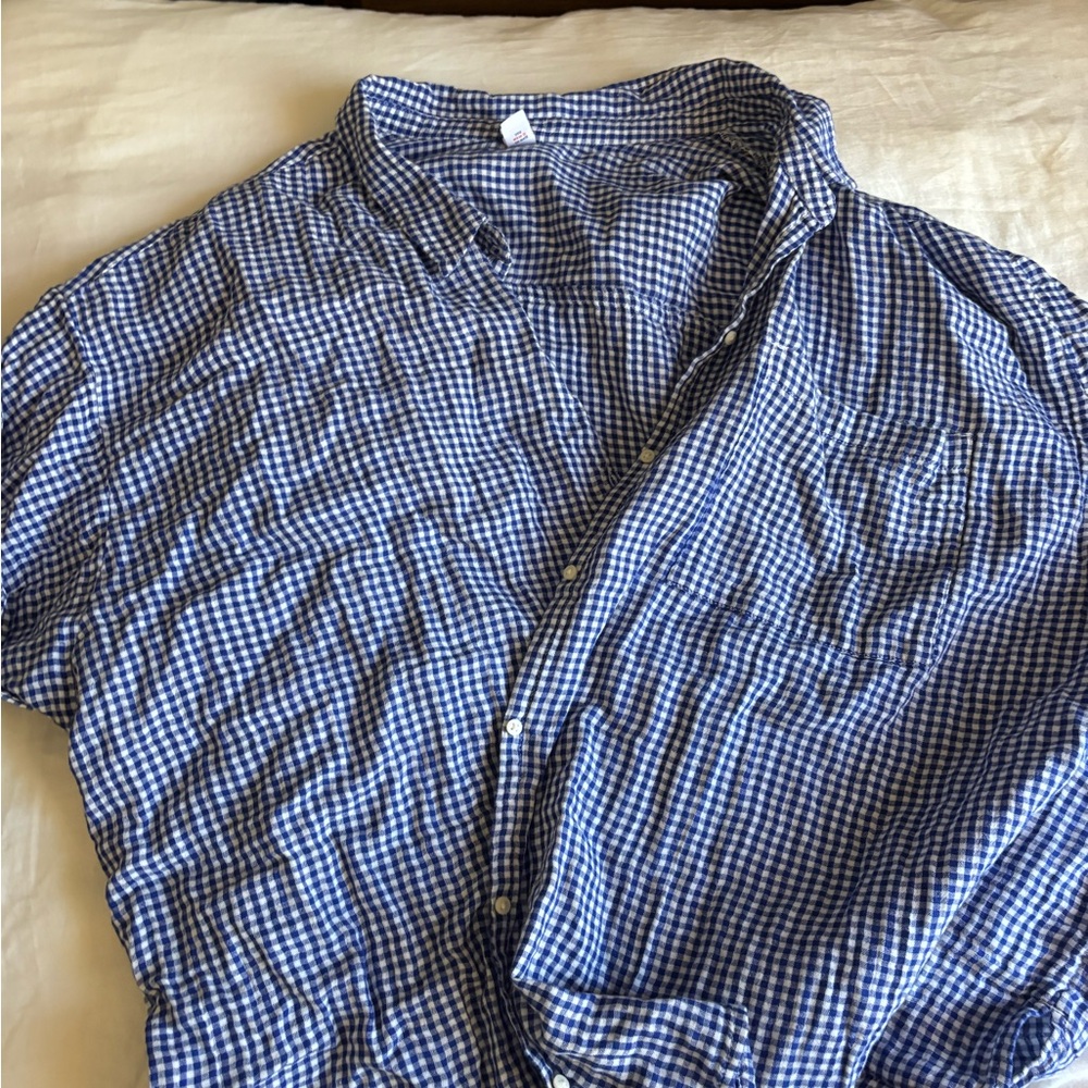 Old Navy Blue and White Gingham Button-Down Shirt
